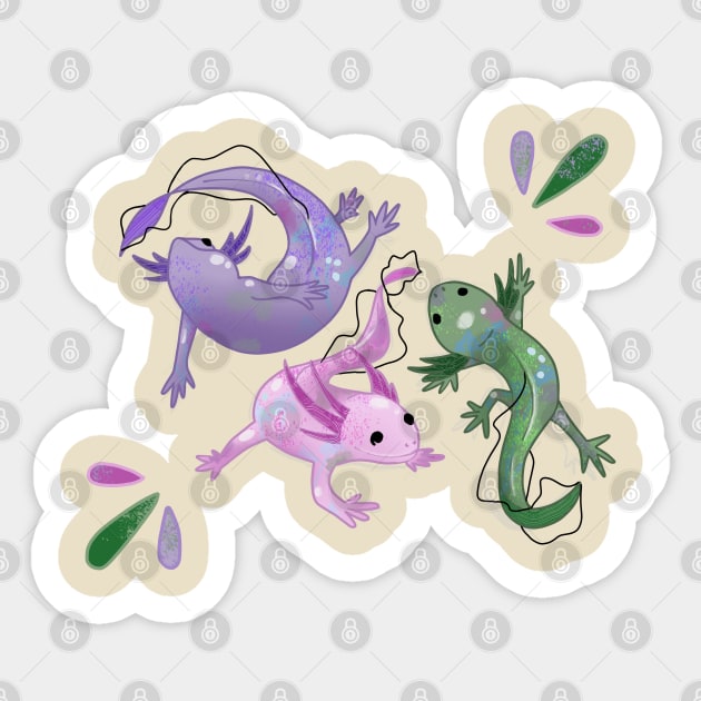 purple green and pink cute Axolotl Sticker by Susi V